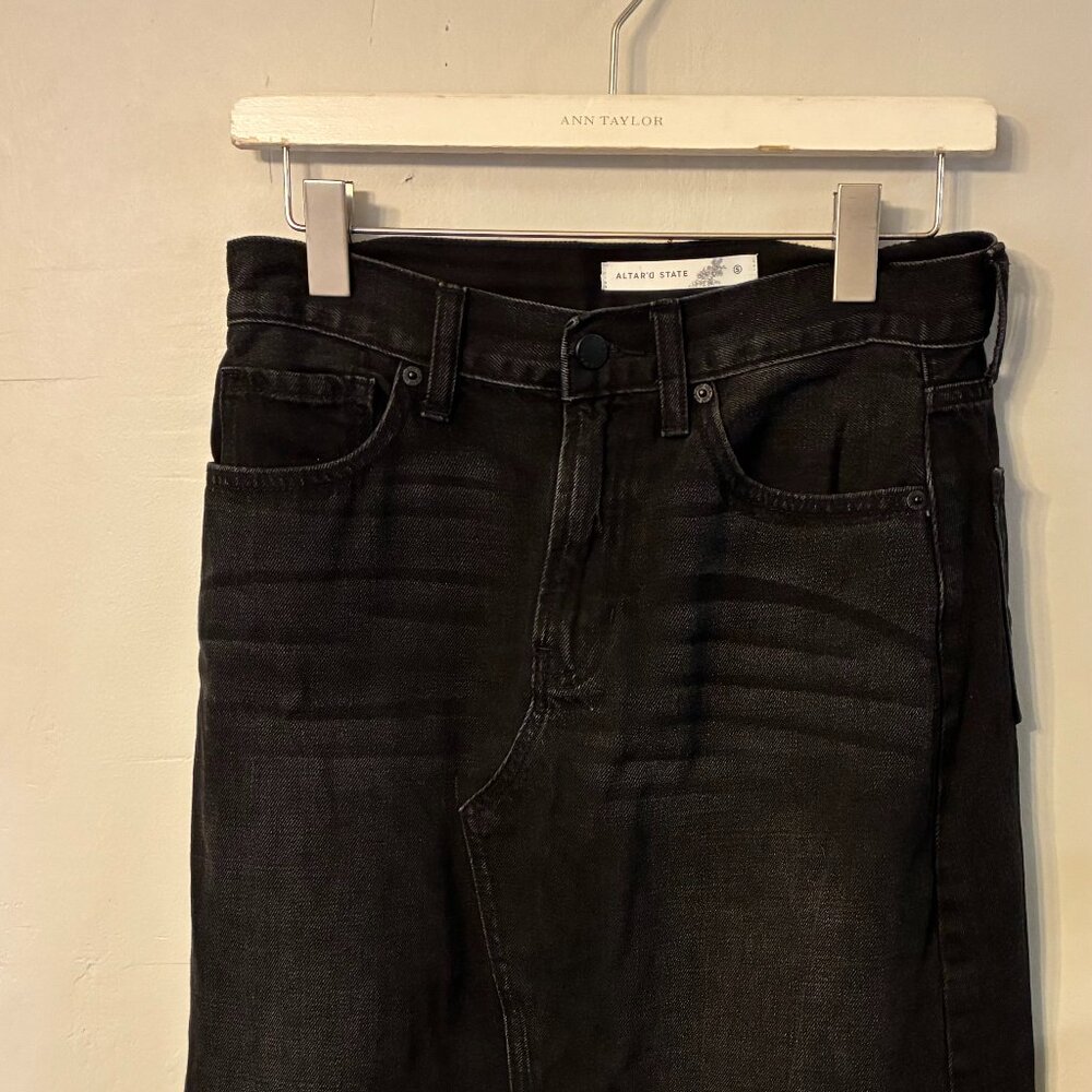 Black Denim Midi Skirt with Front Slit from Altar'd State